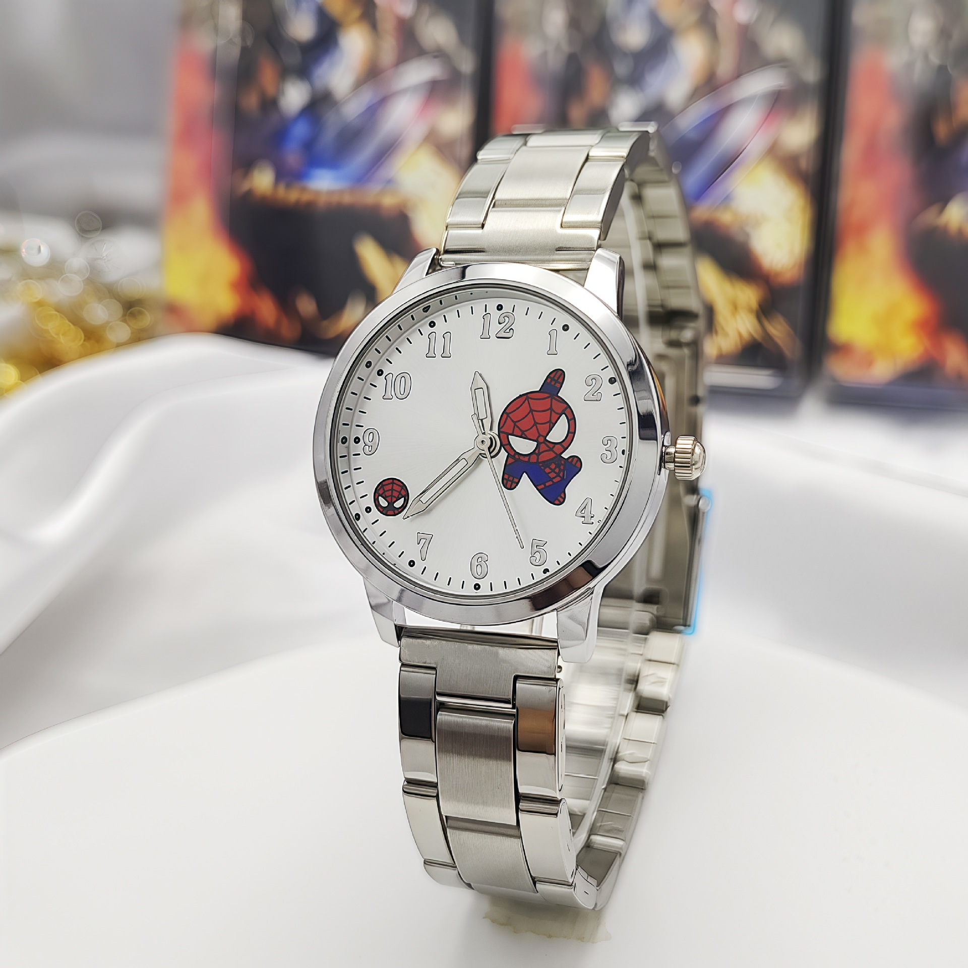 New Marvel Cartoon Watch Children Boys Girls Students Anime Q Version Steel Band Watch Hot Style Cross-Border Wholesale