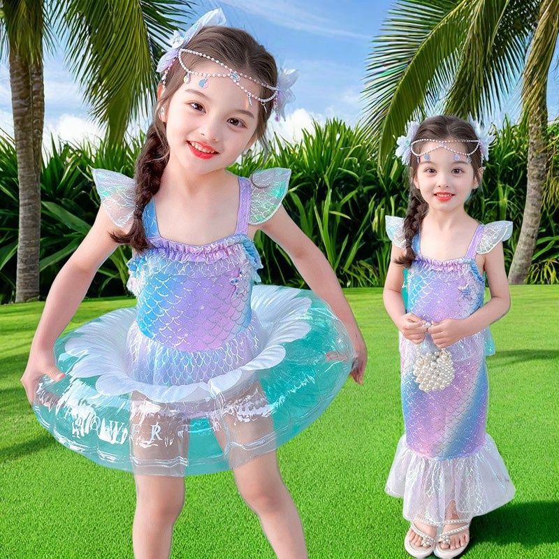 New Mermaid Costume Girls Swimming Clothes Medium and Large Children's Bikini Children's Princess Beach Swimsuit Set