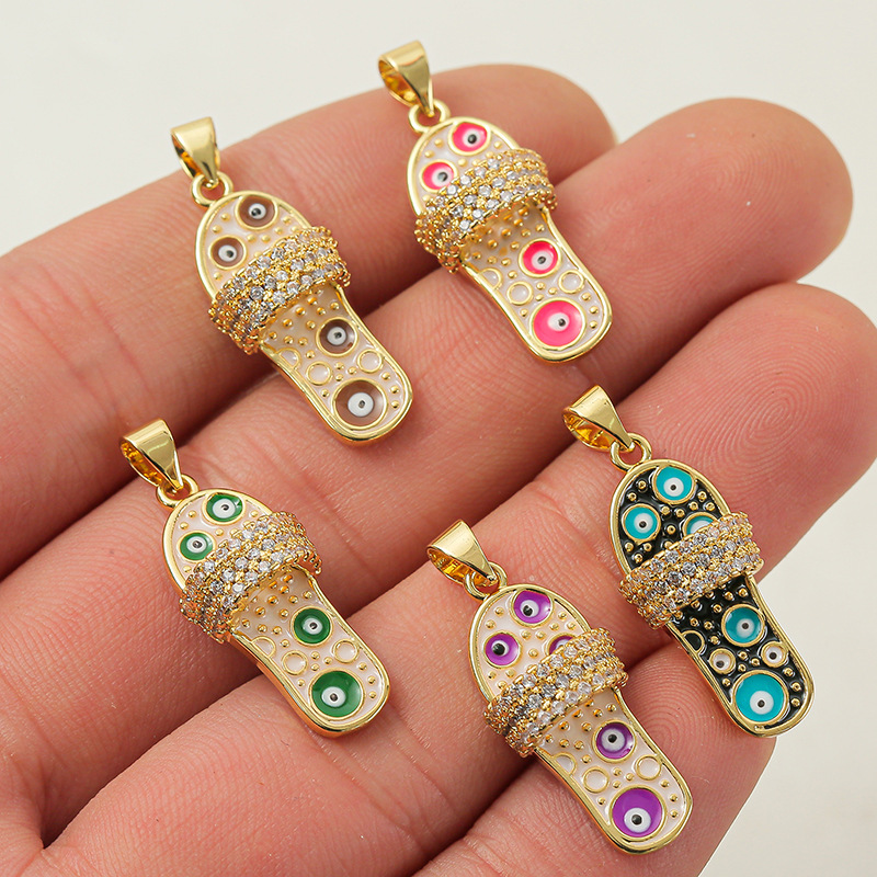 5 Pieces Simple Style Devil's Eye Slippers Copper Enamel Plating Inlay Pendant Jewelry Accessories display picture 5
