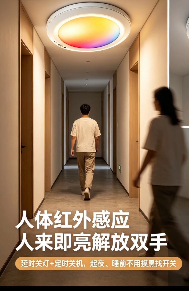跨境亚马逊无线电池供电充电吸顶灯家装人体感应灯家居宿舍楼道灯