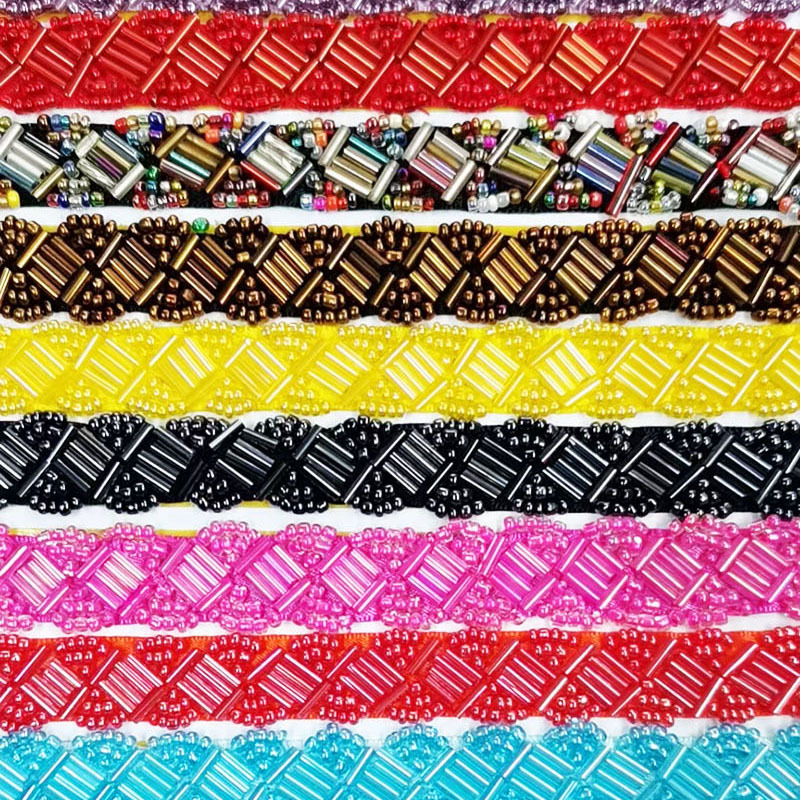 KLHB07蓝色多种颜色串珠管花边珠子串珠花边 菱形珠管订珠带条码