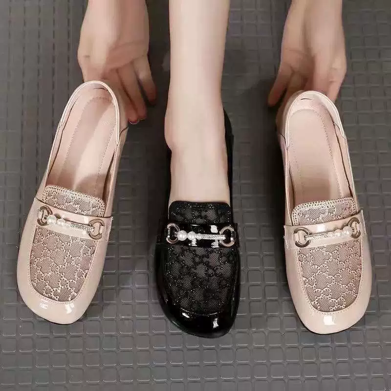 Женские лоферы из мягкой кожи с сеткой, новинка 2025 года, модные сандалии в корейском стиле со стразами, весенне-летняя женская обувь на низком каблуке на плоской подошве для женщин