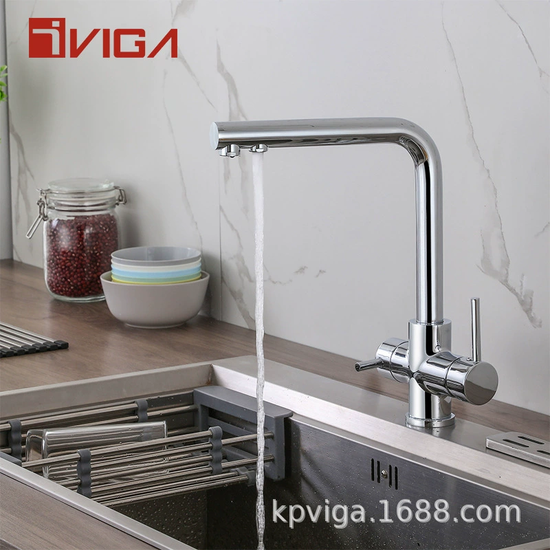 Оптовый смеситель для чистой воды VIGA Factory, гальванизированный двухрычажный смеситель для кухни с двумя кранами для горячей и холодной воды