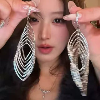 新款线条环形耳钩多层菱形流苏耳环高级感优雅气质时尚耳饰批发