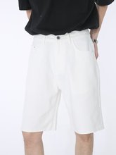 白色牛仔短裤男夏季直筒宽松美式高街男士中裤潮流休闲五分裤子男