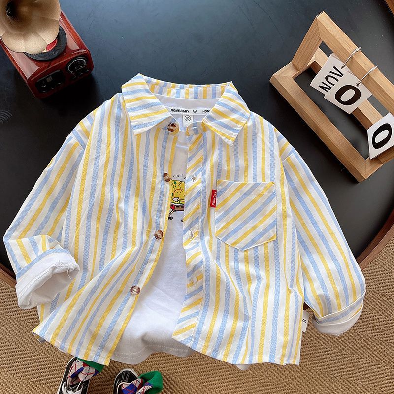 Children's Striped Shirt Korean Style Boys' Spring and Autumn Trendy Baby Top Toddler Fashion Casual Shirt Jacket Stylish
