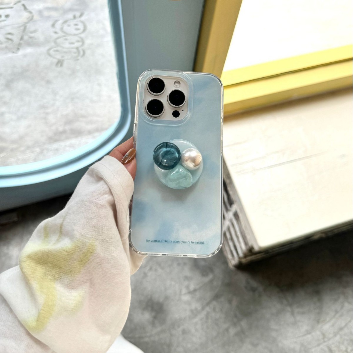 Sencillo azul florecimiento gema soporte para Apple 16ProMax funda para teléfono móvil 15Pro nueva pareja de 14PM 16P