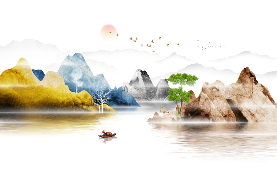 新中式山水背景墙