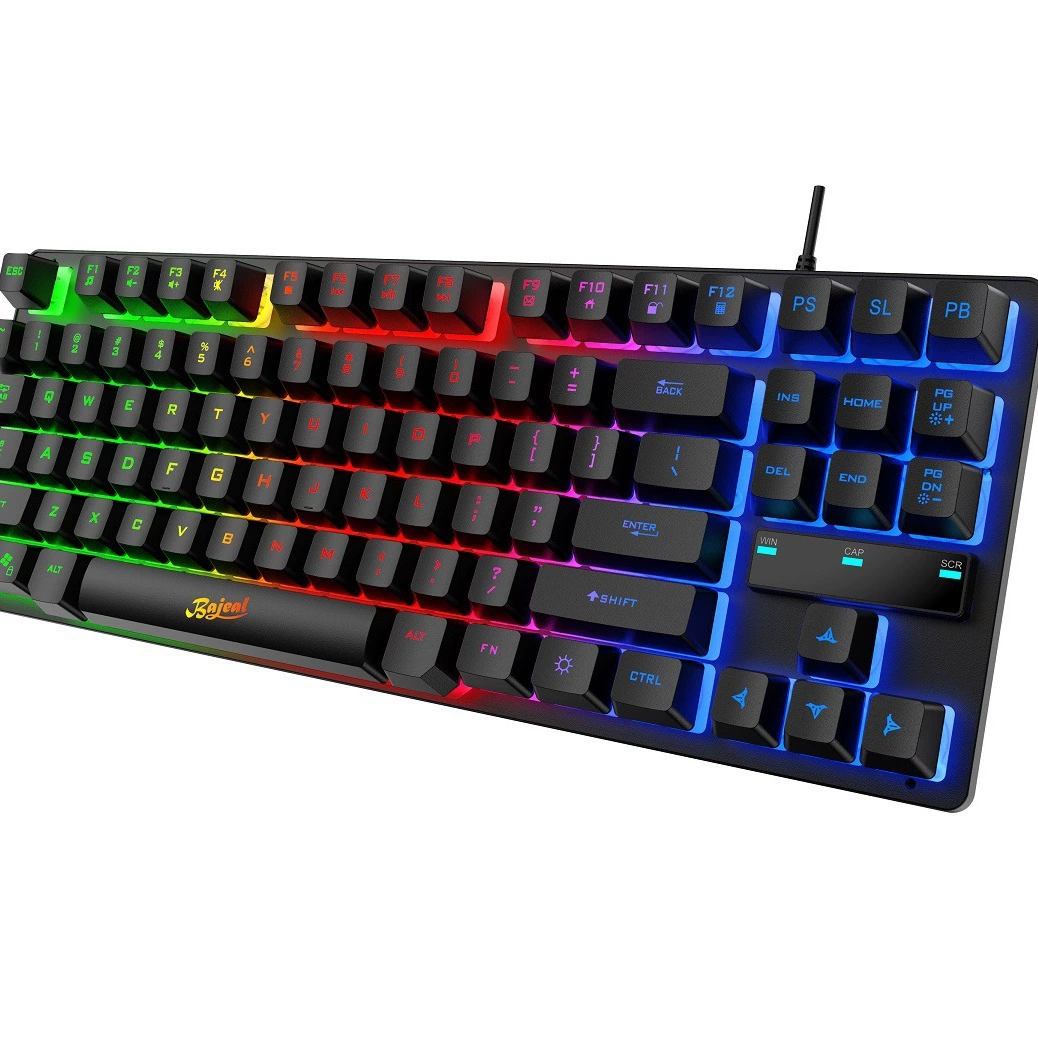 Клавиатура BAJEAL KB-10 проводная 87-клавишная механическая с цветовымRainbow переключателем, светодиодная подвесная caps для игр
