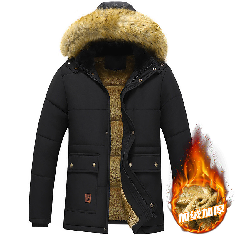 Chaqueta acolchada de algodón para hombres de mediana edad y ancianos Chaqueta de algodón engrosada forrada con forro polar Chaqueta de algodón acolchada de media longitud para papá casual Chaqueta de algodón cálido al por mayor