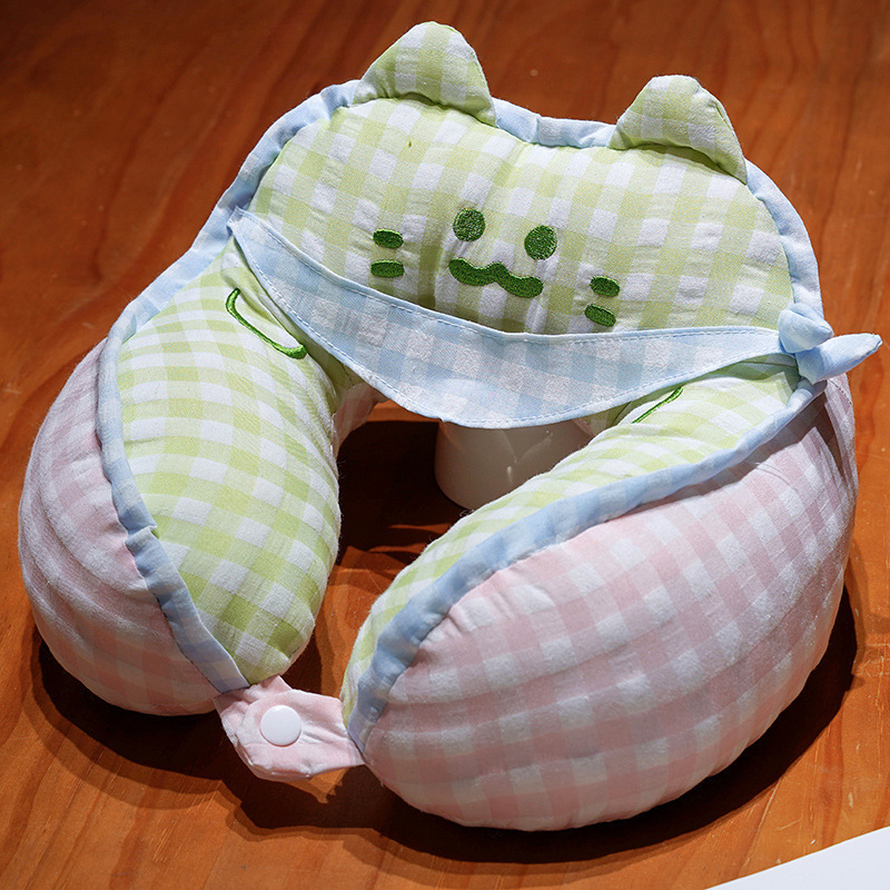 Cartoon toallas cuadradas Miao Plaid jorobas almohada en forma de U almohada de cuello adultos estudiantes dormir almohada de viaje almohada de columna cervical