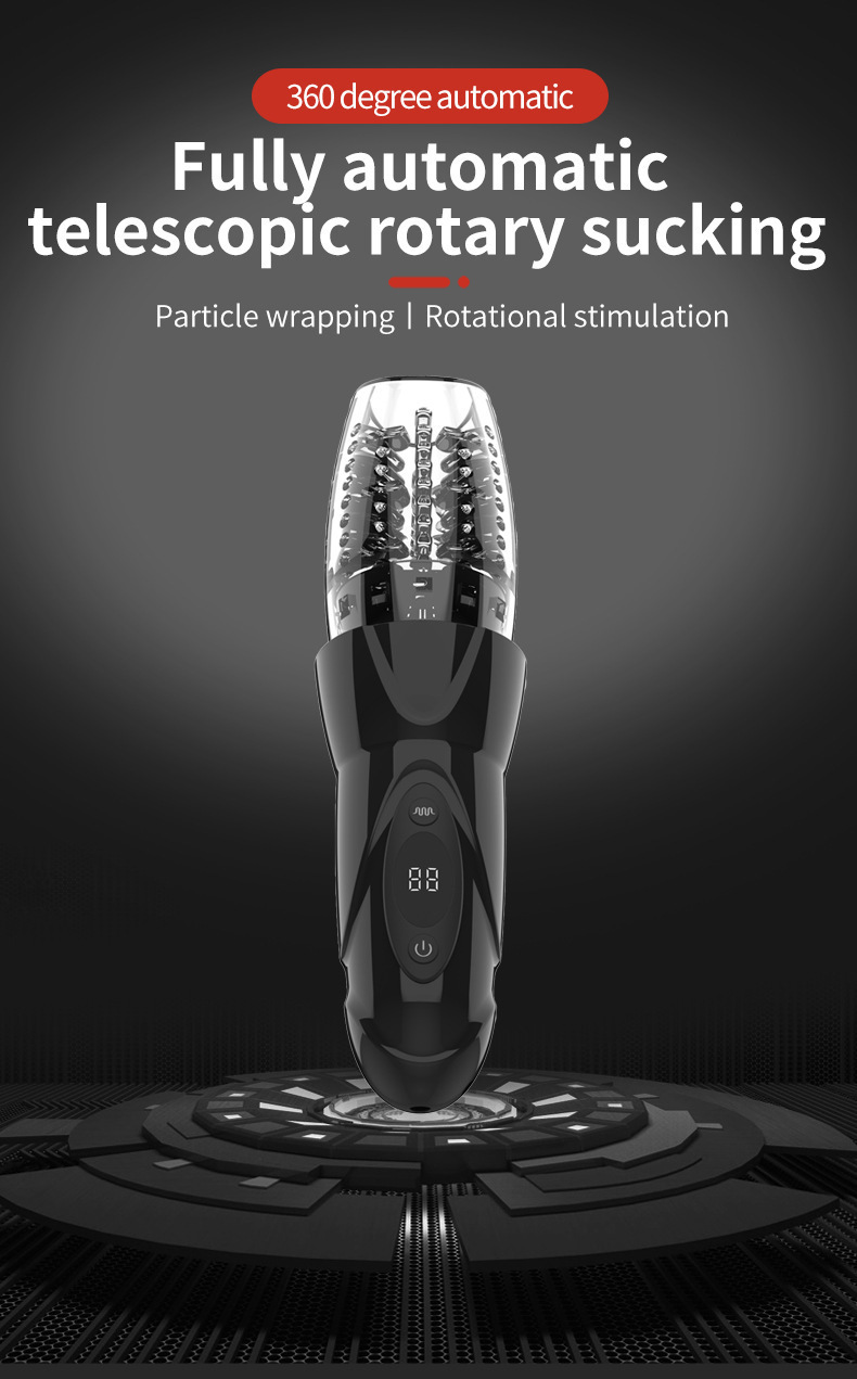 Telescopic Rotating Electric Masturbator with Vibration, Black ABS and Silicone Cup for Men — detail image 3