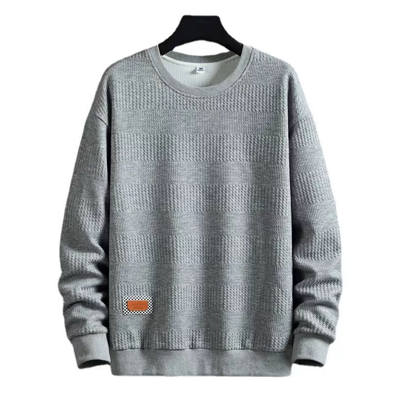 Men's Clothing Sweatshirt men's spring and autumn new style solid color jacquard fabric top loose casual youth round neck sweatshirt_voghion.com