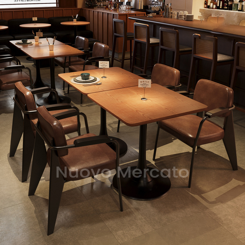 American-Style Solid Wood Bar and Tavern Retro Table and Chair Set, Dining Bar, Restaurant Casual Dining Table, Industrial Style Coffee Shop Chairs