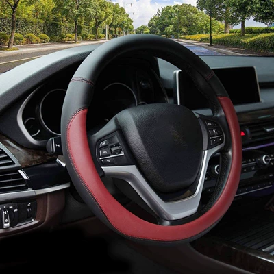 foreign trade explosion steering wheel | Steering wheel cover - leather-wine-red-38cm
