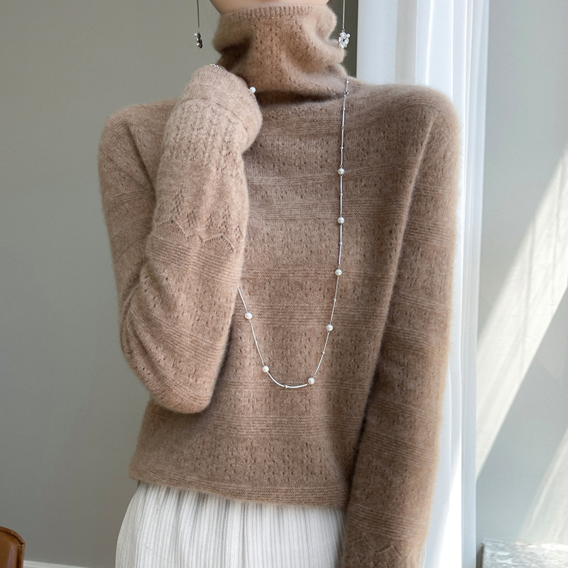 첫 번째 라인 의류 100 순수 울 2024 가을과 겨울 새로운 여성 의류 더미 칼라 풀오버 짧은 스웨터 스웨터