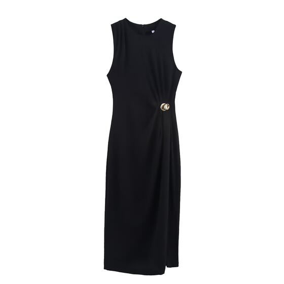 Foreign Trade 2025 Spring New European and American Style Women's Fashion Elegant Sleeveless Pleated Decorative Dress 5029067