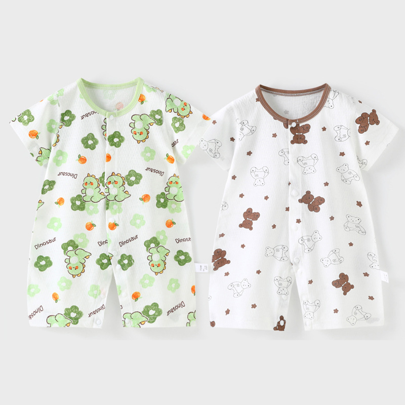 Baby Short-sleeved jumpsuit Pure Cotton 0-2 Years Old Baby Summer Thin Hare 3 Men's and Women's Newborn Pajamas Climbing Suit