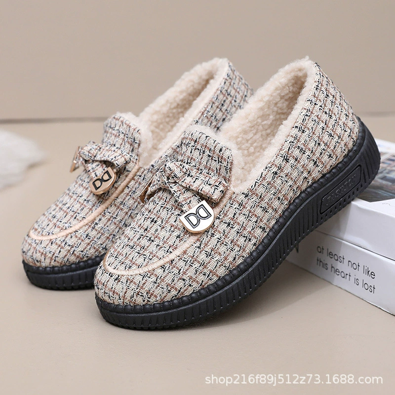 Зимние женские тканевые туфли Old Beijing, хлопчатобумажные туфли для людей среднего и пожилого возраста, на флисовой подкладке, утолщенные, теплые, нескользящие хлопковые ботинки на плоской подошве.