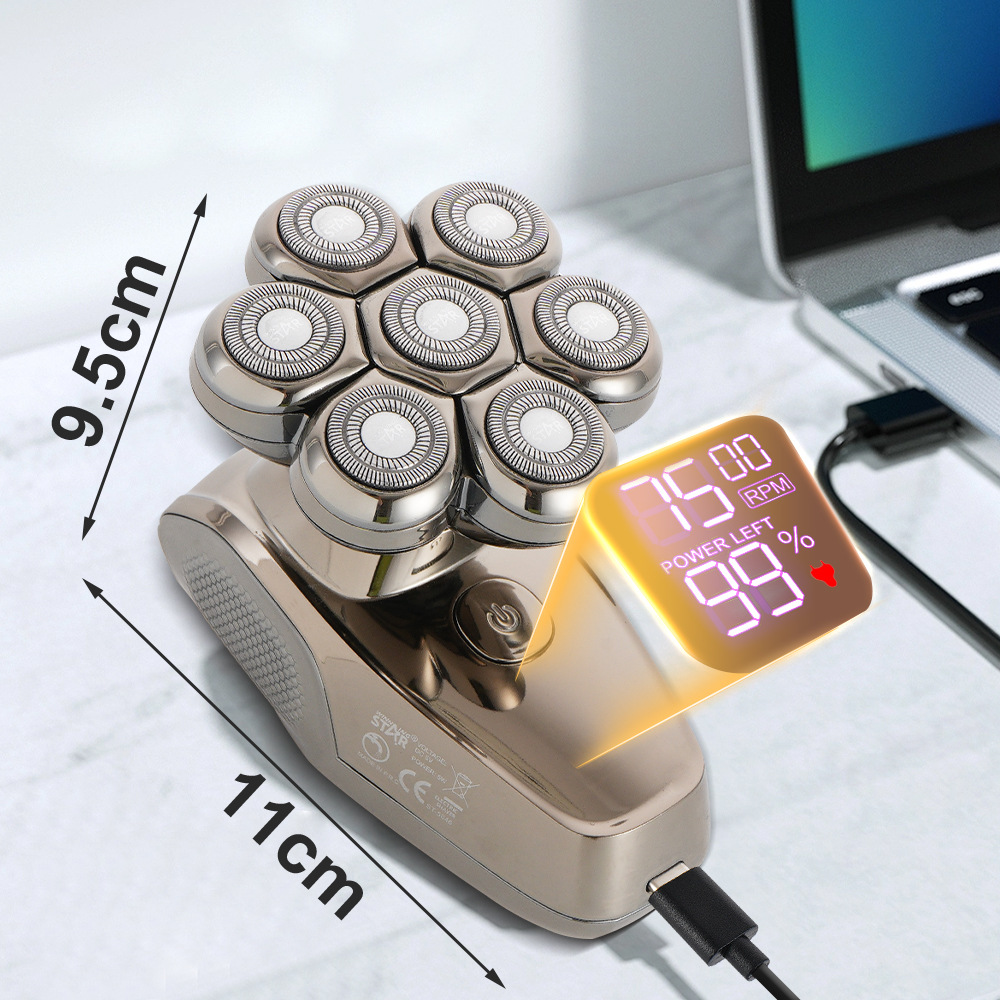 Estrella ganadora transfronteriza impermeable USB carga con luz azul pantalla eléctrica hogar corte de pelo Calvo cabeza artefacto calva cabeza calva máquina