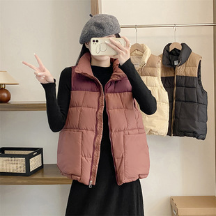 Autumn and winter new cross-border cotton-padded jacket vest detachable cap contrast color waistcoat women's plus size loose vest trend