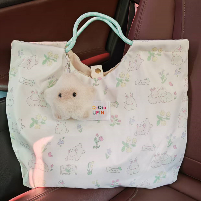 New Printed Cute Rabbit Shoulder Bag for Female Students Korean Style Canvas Bag Cartoon Large Capacity Handbag Commuter Bag
