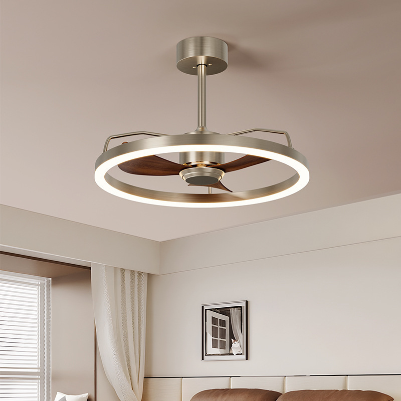 Cross-Border 2025 New Mid-Century Style Bedroom Fan Lamp Master Bedroom Living Room Ceiling Fan Lamp Bauhaus Variable Frequency Fan Lamp