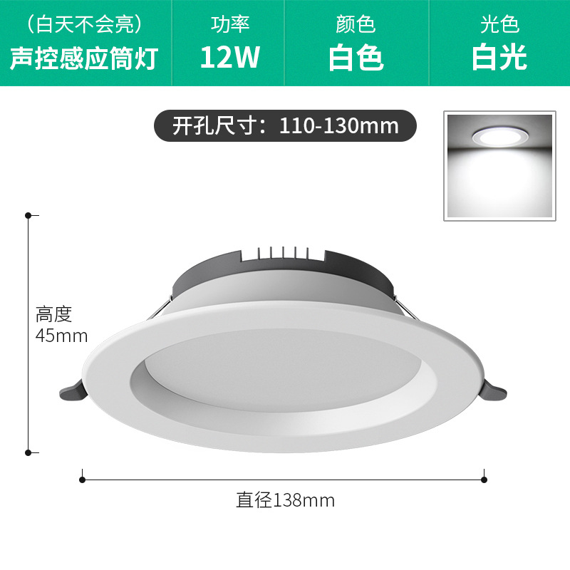 12W 백색광 [음성 제어 센서 + 조명 제어] 개구부 11-13cm
