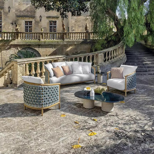 Garden Sofa Hotel B&B South American Teak Waterproof Sun Protection Open-Air Villa Sun Room Courtyard Rattan Sofa