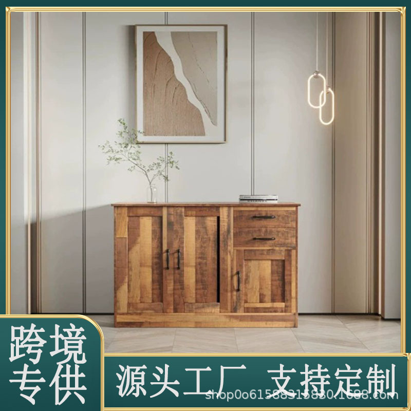 Cross-Border New Chinese Style Black Walnut Sideboard Minimalist Light Luxury Retro Style Living Room Tea Cabinet Multi-Functional
