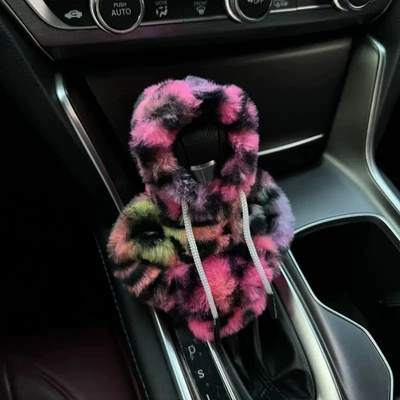Decoration Accessories Gear Dust Cover, Sürətlər qutusu və əl tormozu başlıqları - fluffy-pink-leopard