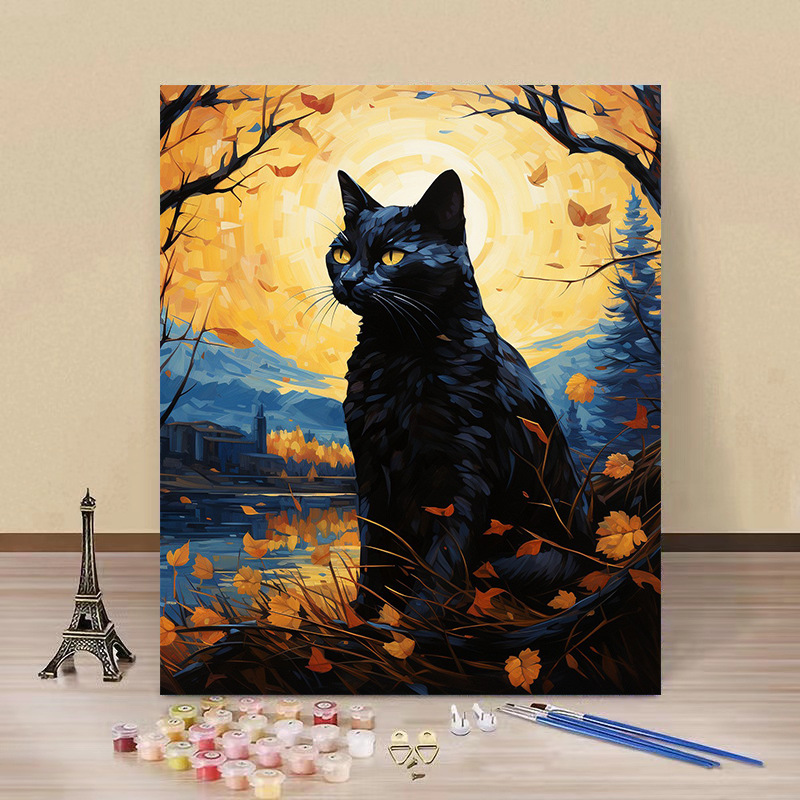 Pintura por números “Gato Estrellado” — arte DIY de fábrica al por mayor, estilo Van Gogh, flores y paisajes hechos a mano