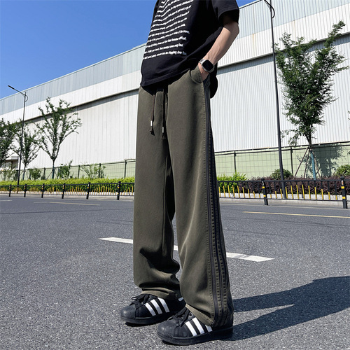 f2ocus Striped Men's Summer Thin American Street Military Green Straight Trousers Workwear Pants Athletic Casual Long Pants