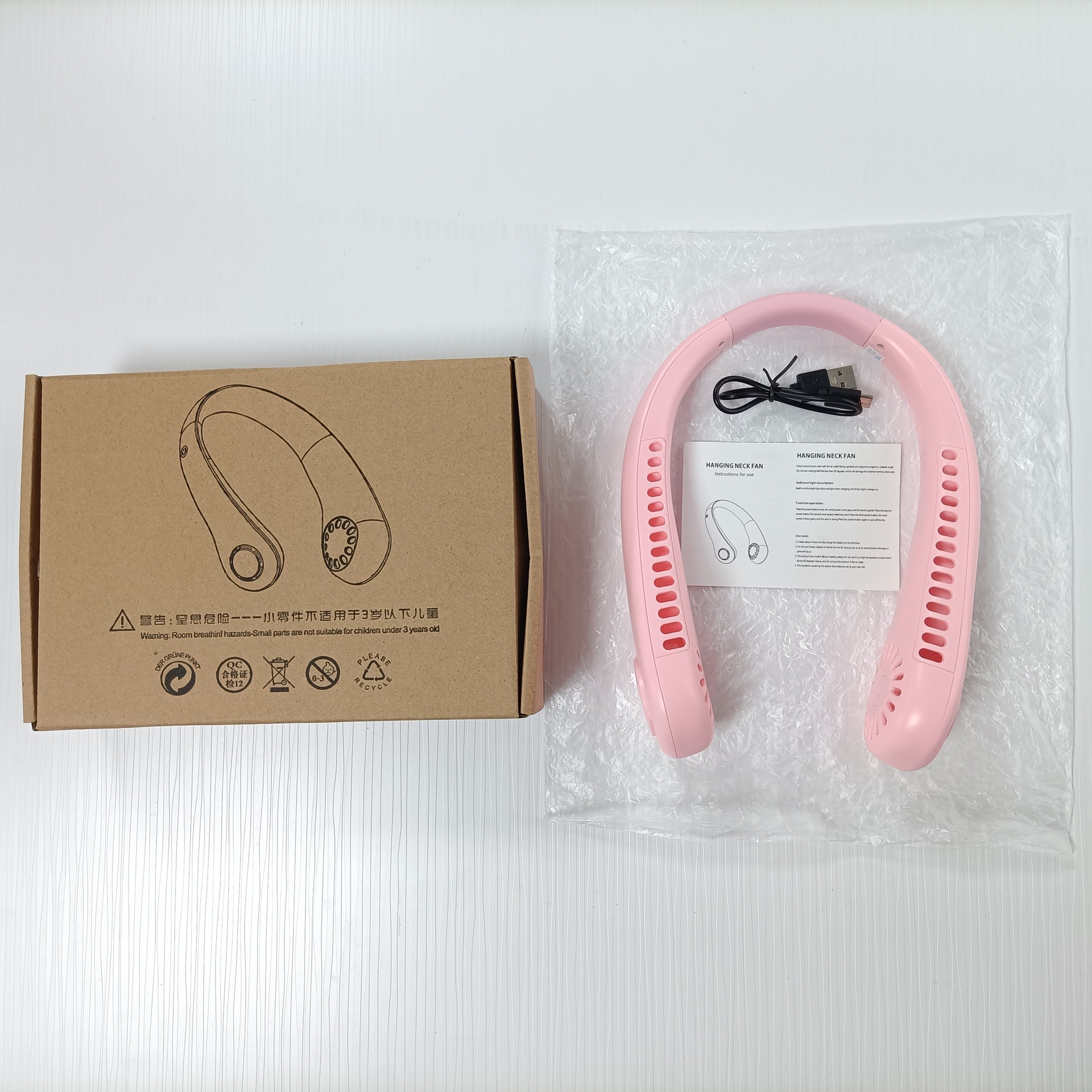 Nuevo ventilador de cuello colgante sin hojas transfronterizo usb para exteriores portátil de cinco velocidades pantalla digital estudiante mini ventilador de cuello colgante pequeño