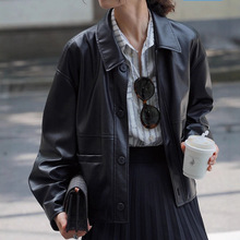 高级感帅气宽松pu皮皮衣外套女2024春秋季新款哑光黑色廓形皮夹克