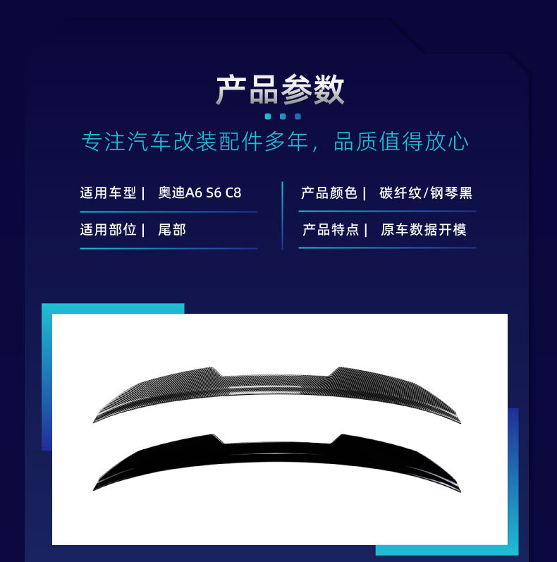 Suitable for Audi A6 S6 C8 2018-2025 PSM model rear spoiler, top spoiler, fixed wing, spoiler, cross-border modification