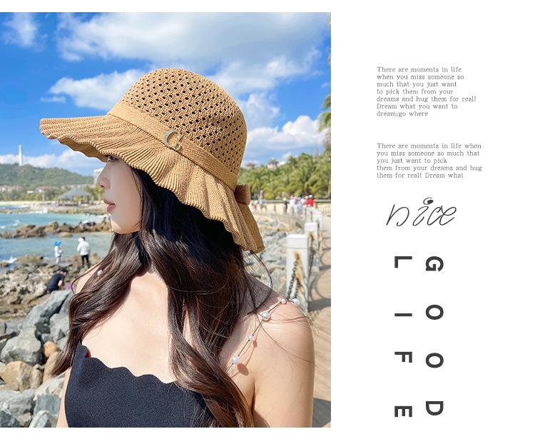 バケットハット 透かし編み波打ちつば広バケットハット