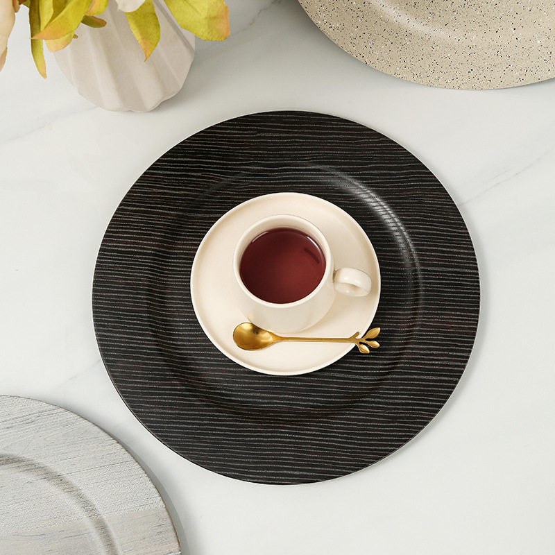 Placas de plástico de decoración de platos de frutas de estilo retro ligero de lujo madera pp material cojín de tazas de mesa de comedor