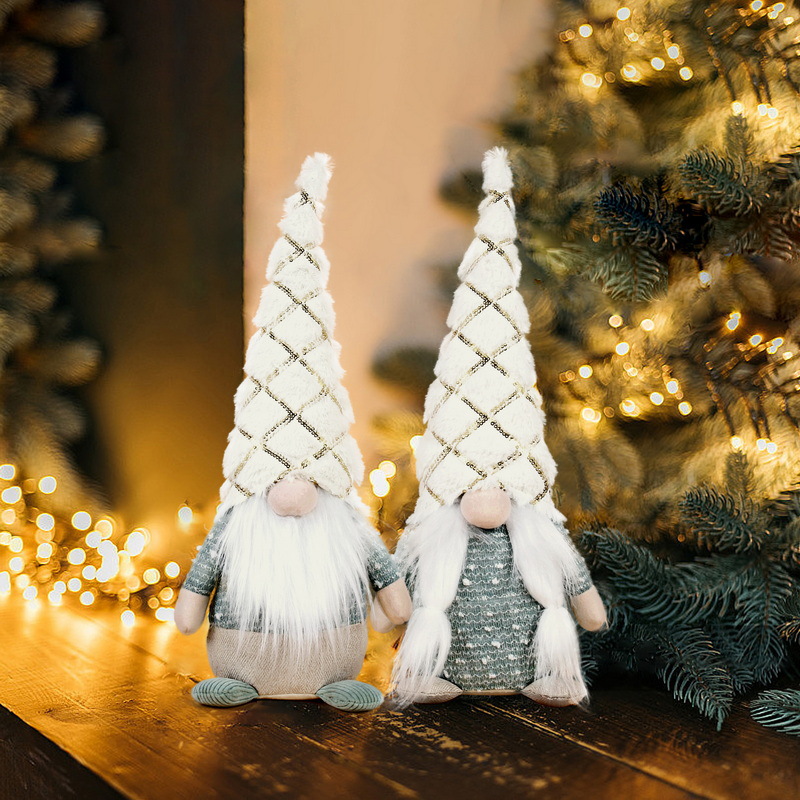 Nuevas decoraciones navideñas transfronterizas, adornos para ancianos sin rostro, sombreros de Navidad, muñecos de peluche enanos sentados