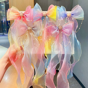 Children's Hair Band Girl's Rainbow Bow Braided Hair Clip Headwear Princess Ponytail Ribbon Hairpin Girls' Hair Accessories
