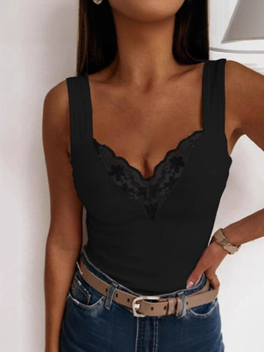 Ladies' Summer Fashion Casual Solid Color V-Neck Lace Straps Sexy Backless Top
