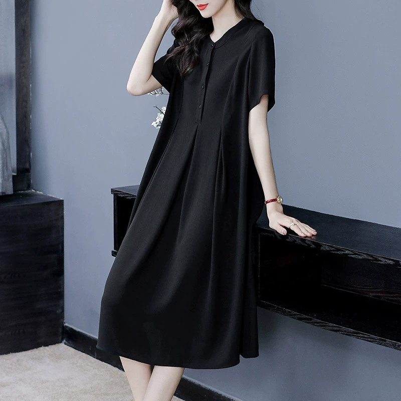 Большие Размеры 240 кг, Европейское летнее элегантное шифоновое свободное платье с короткими рукавами, одежда для женщин среднего возраста