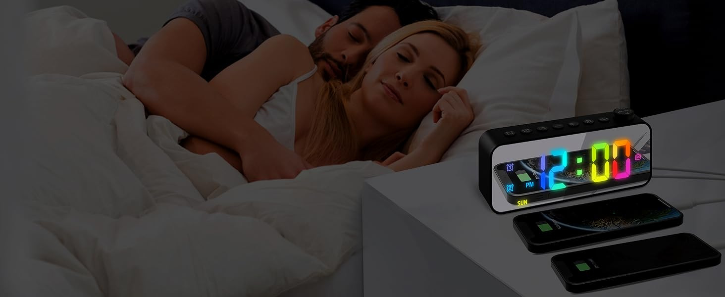 Black Amazon Mirror Alarm Clock - Close Up