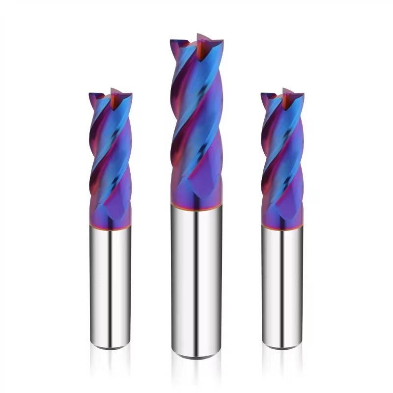 钨钢合金铣刀4刃立铣刀淬火高硬度纳米蓝涂层不锈钢加长平刀CNC