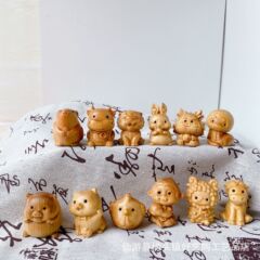 Yabai handicraft wood carving twelve zodiac handpieces complete set of hanging pieces mouse bull scenic area internet celebrity healing style cultural and recreational 
