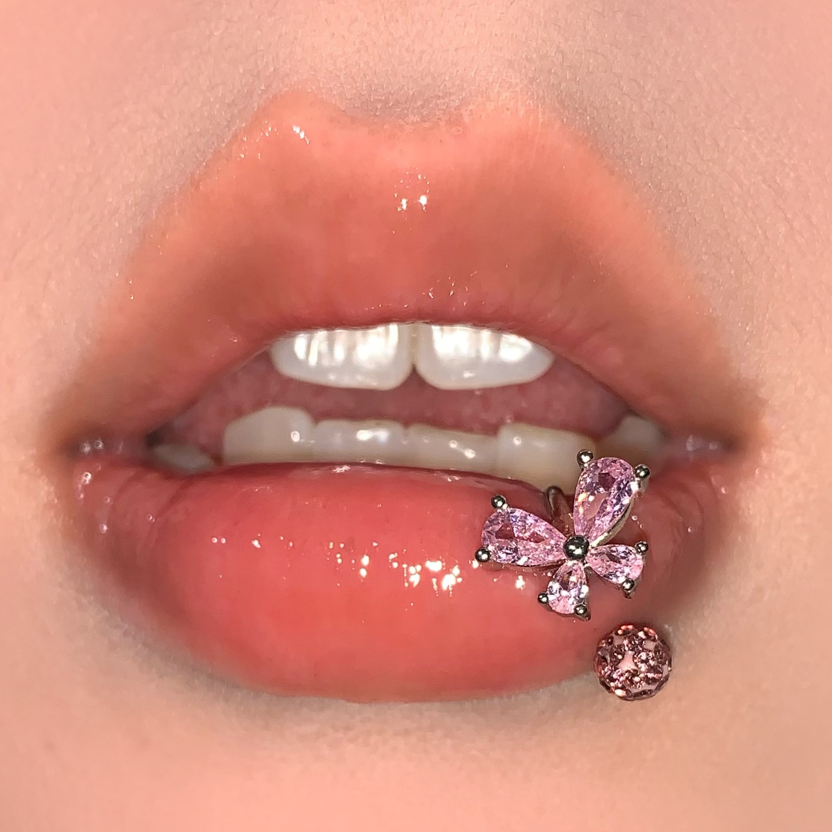 Pointed labret stud close-up product detail