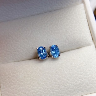Factory wholesale explosions natural topaz earrings S925 silver inlaid main stone 4*6 hot Europe and the United States a generation of hair