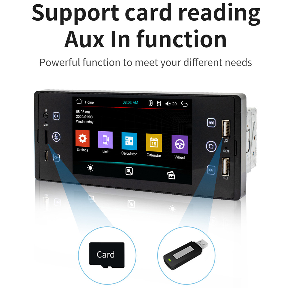 5 inch single ingot Apple wireless carplay HD touch screen reversing image priority car Bluetooth MP5 player