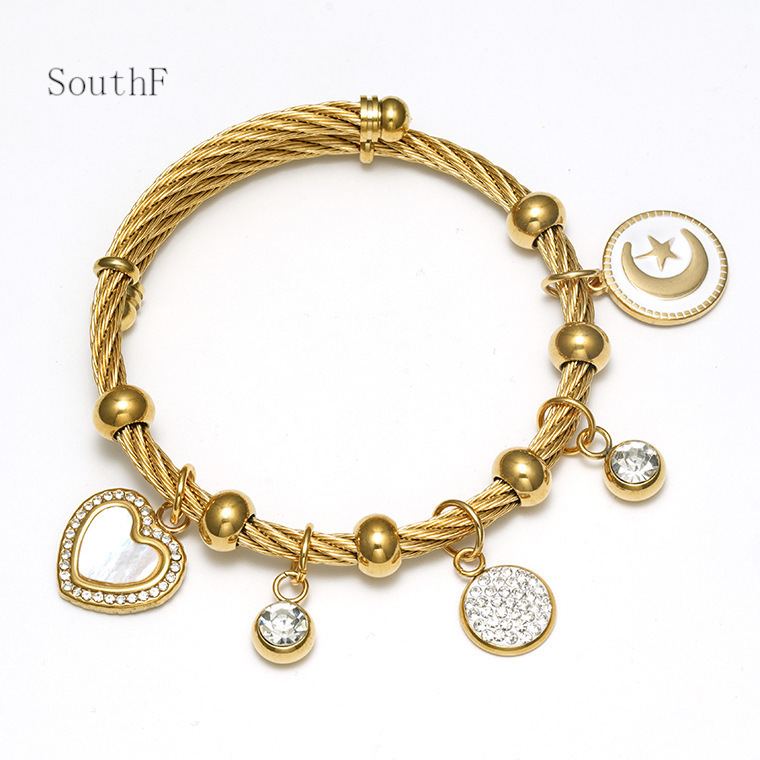 Cross-border Greece South America Fashion Shell Stainless Steel Wire Bracelet Foreign Trade Skylan Joker Steel Titanium Diamond Bracelet Cross-border Greece South America Fashion Shell Stainless Steel Wire Bracelet Foreign Trade Skylan Joker Steel Titanium Diamond Bracelet