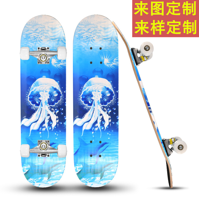 Customized Skateboard Double-Sided Heat Transfer Pattern Adult Skateboard Four-Wheel Maple Professional Double-Warp Concave Skateboard Youth Skateboard